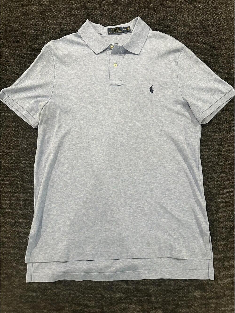 0055 Polo Ralph Lauren Mens Large Light Blue Heather Short Sleeve Polo Shirt L